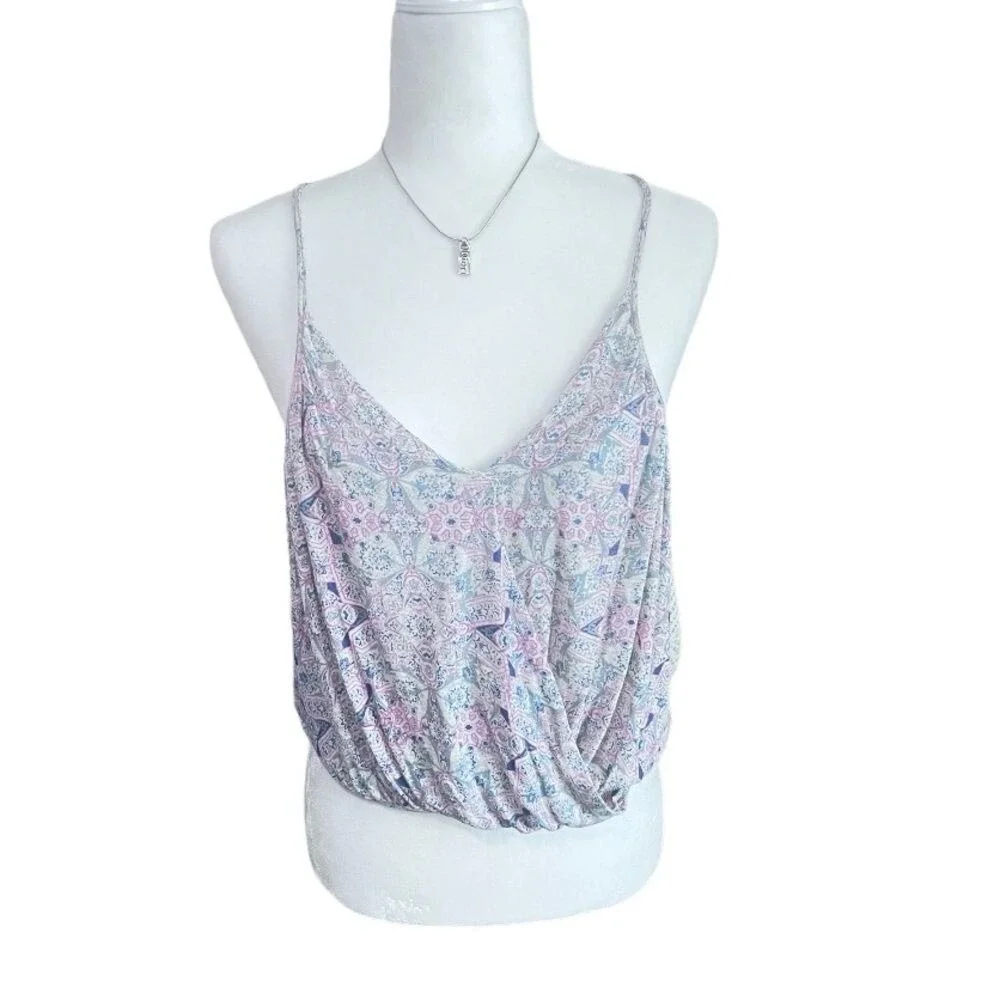 Free People Boho Floral Crochet Lace Tank Top Wrap Front Spaghetti Strap Cami XS